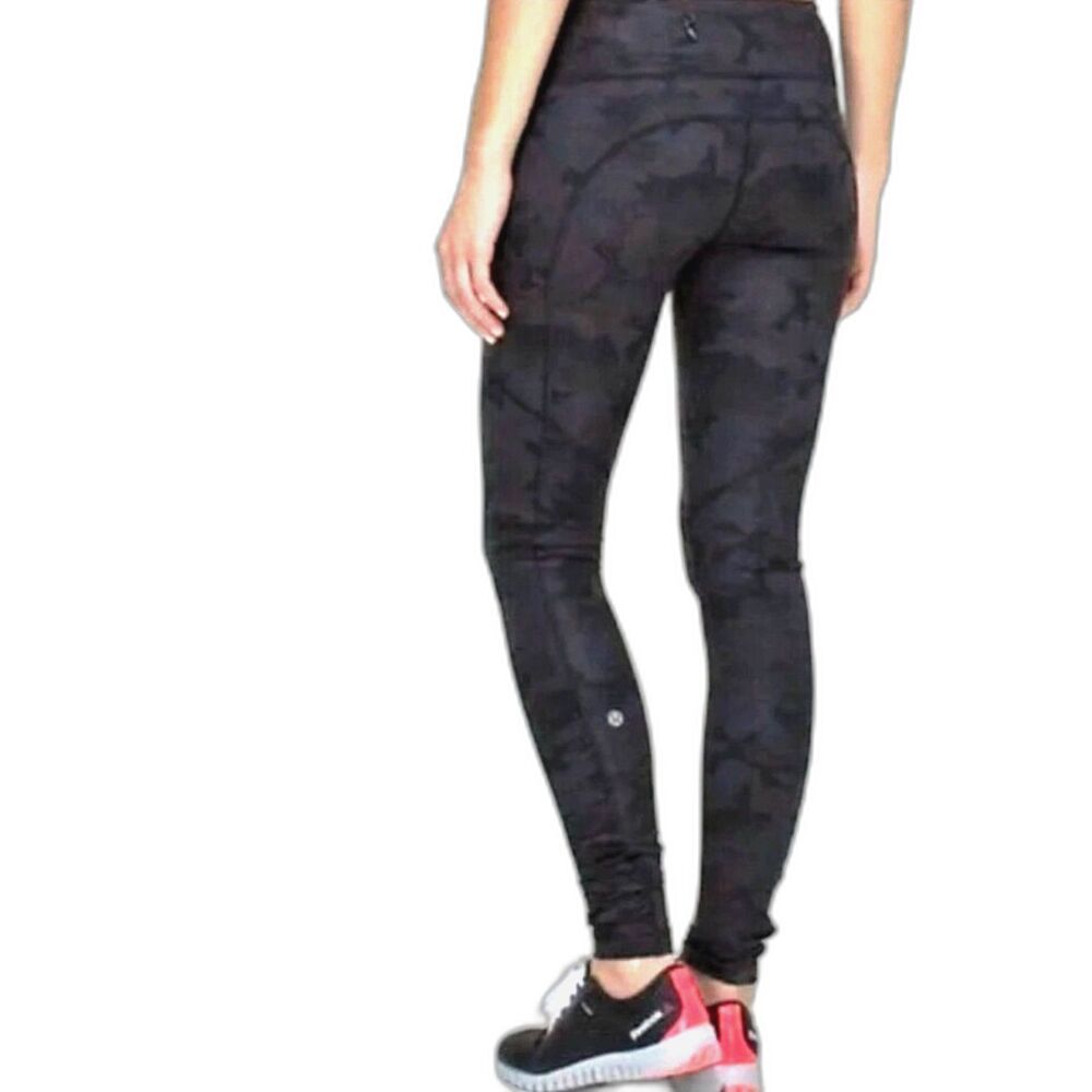 Lululemon Speed Tight Leggings Black Gray Camo Ruched size 4 RARE EUC